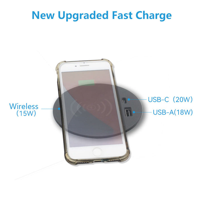 Wireless Charging Dock with USB Cable Management - 9cm Compact Desk Organizer (Black) - Perfect for Office, Home & Workspace Clutter-Free Charging