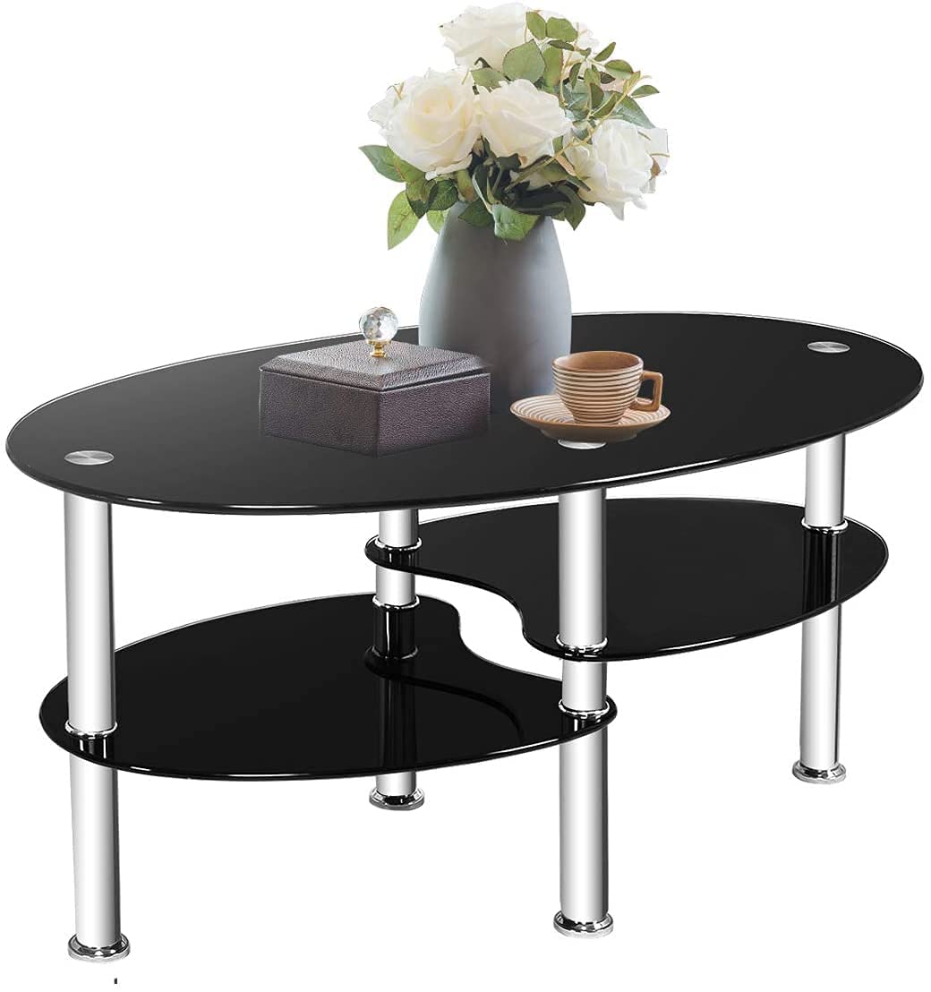 Round Glass Coffee Table with 2-Tier Design - Modern Dual-Fishtail Style Living Room Table - Transparent Center Table for Small Spaces, Apartments & Lounge Decor