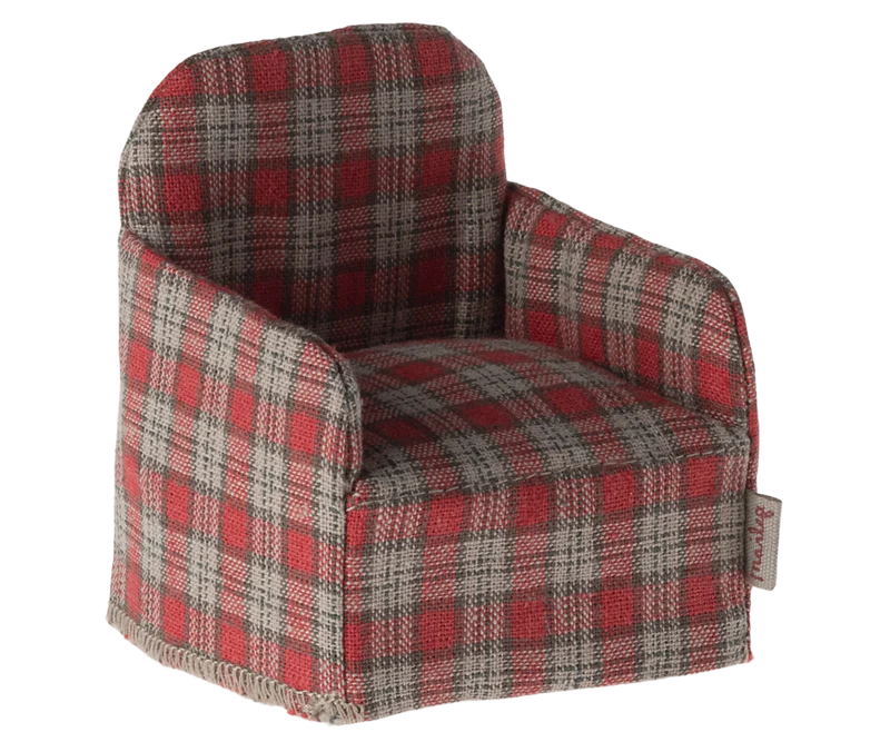 Maileg Red Checker Mouse Chair - Adorable Miniature Chair for Dollhouse & Collectible Display - Perfect for Kids' Playroom, Nursery Decor & Gift Ideas