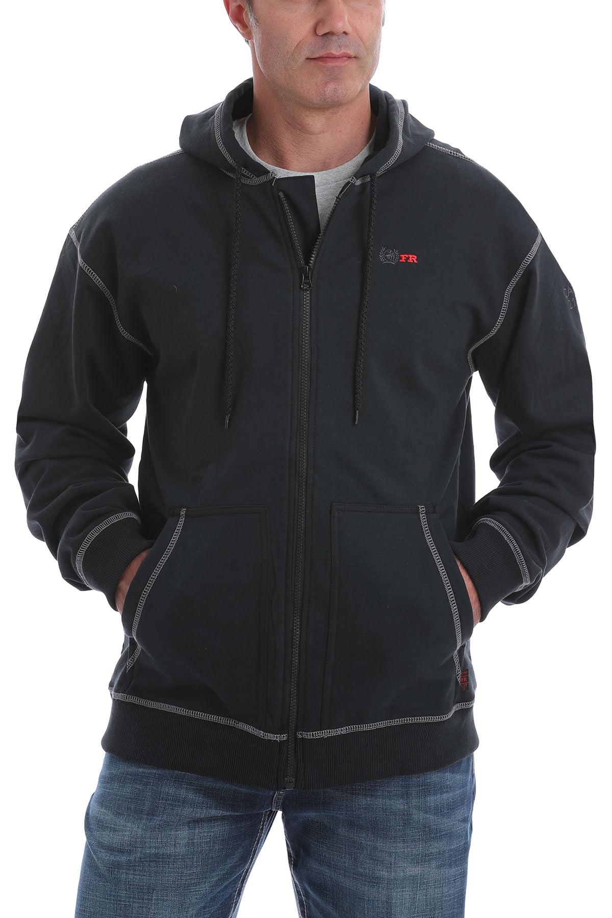 Men's Black Full Zip Flame Resistant (FR) Hoodie - Lightweight & Comfortable for Work, Outdoor & Safety Protection