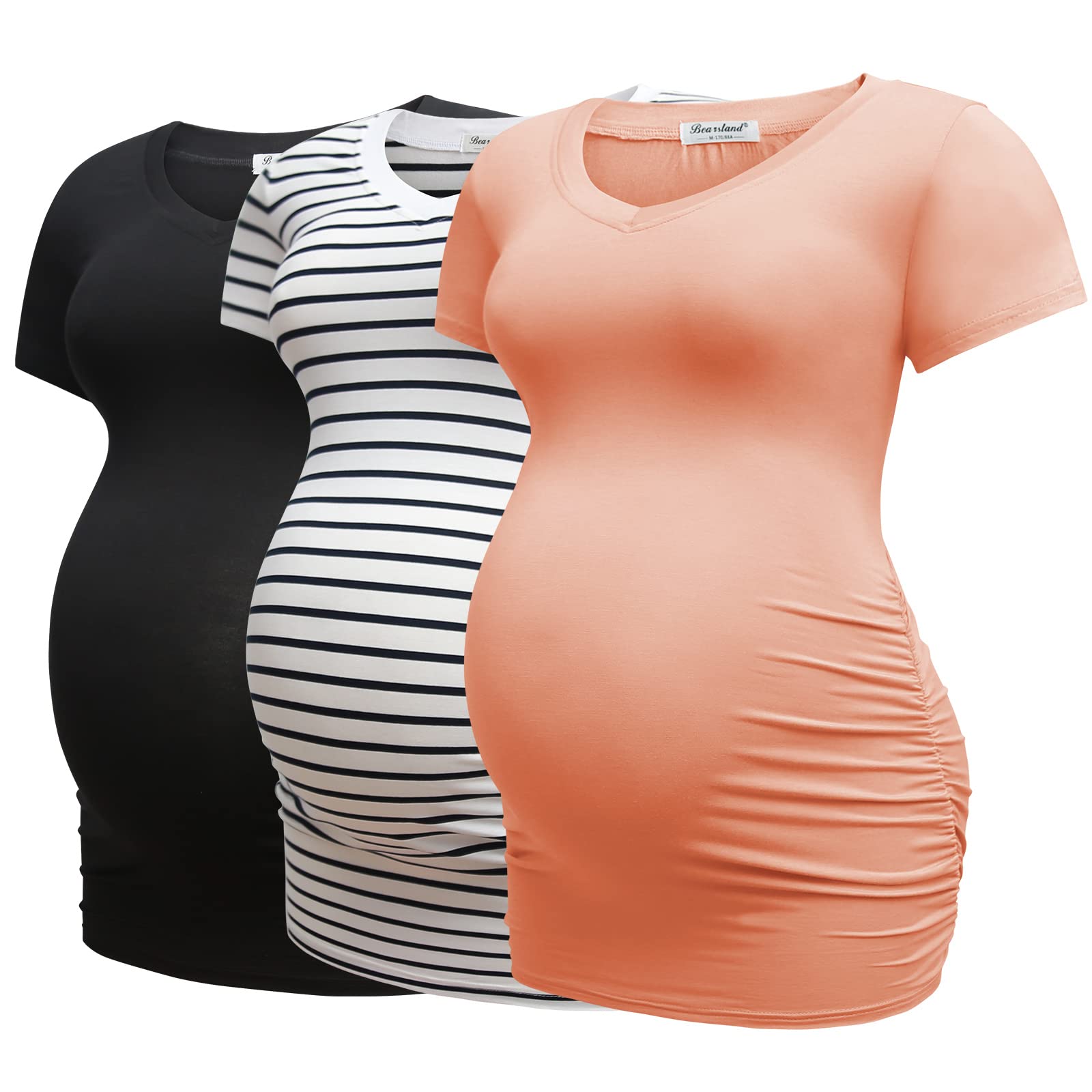 Bearsland Women's 3-Pack V-Neck Nursing Tops - Soft Maternity Breastfeeding Shirts for Comfortable Pumping & Nursing at Home or Outdoors