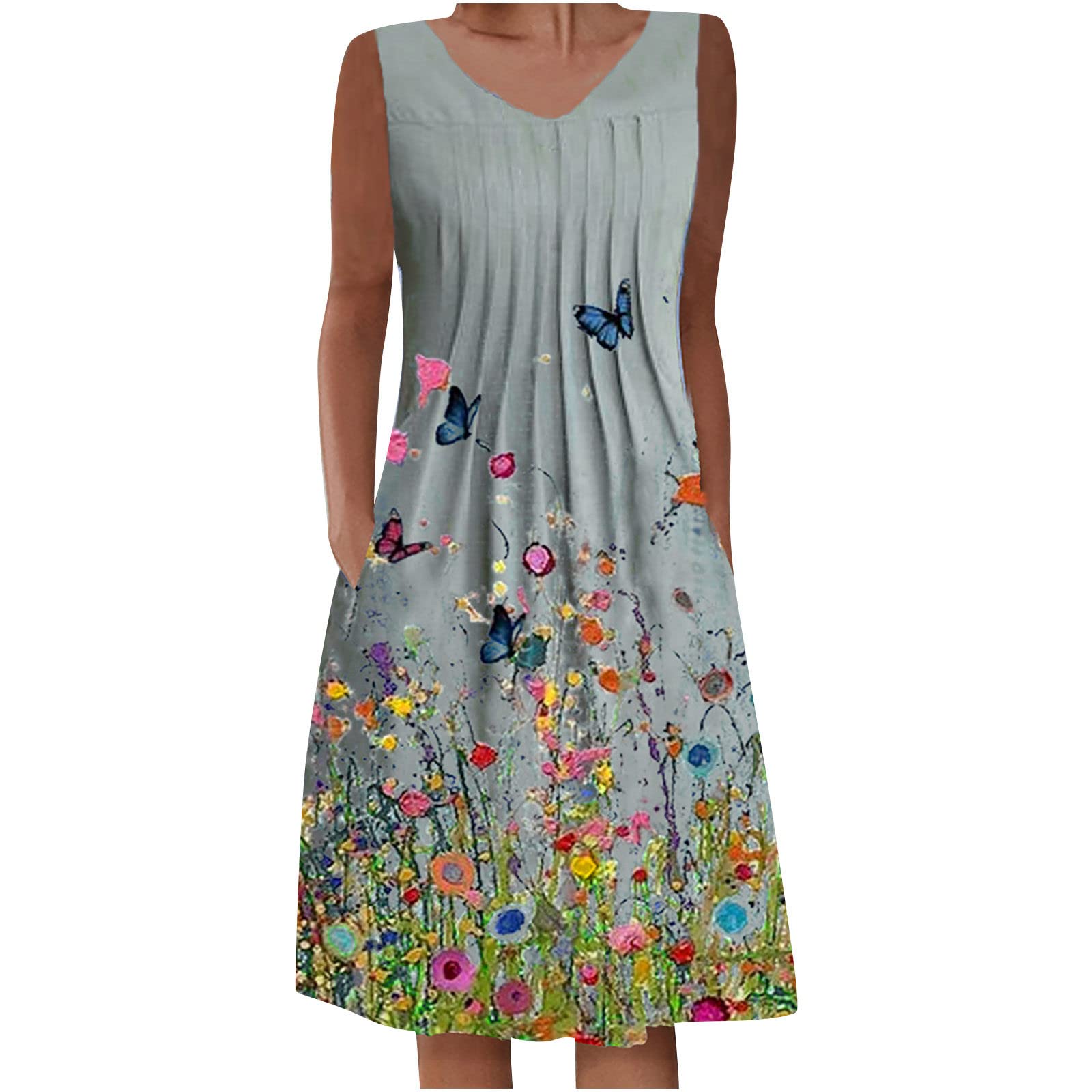2023 Plus Size Summer Dresses for Women - Casual Sleeveless Round Neck Printed Midi Dress with Pockets | Beach Vacation, Party Wear & Everyday Outfit