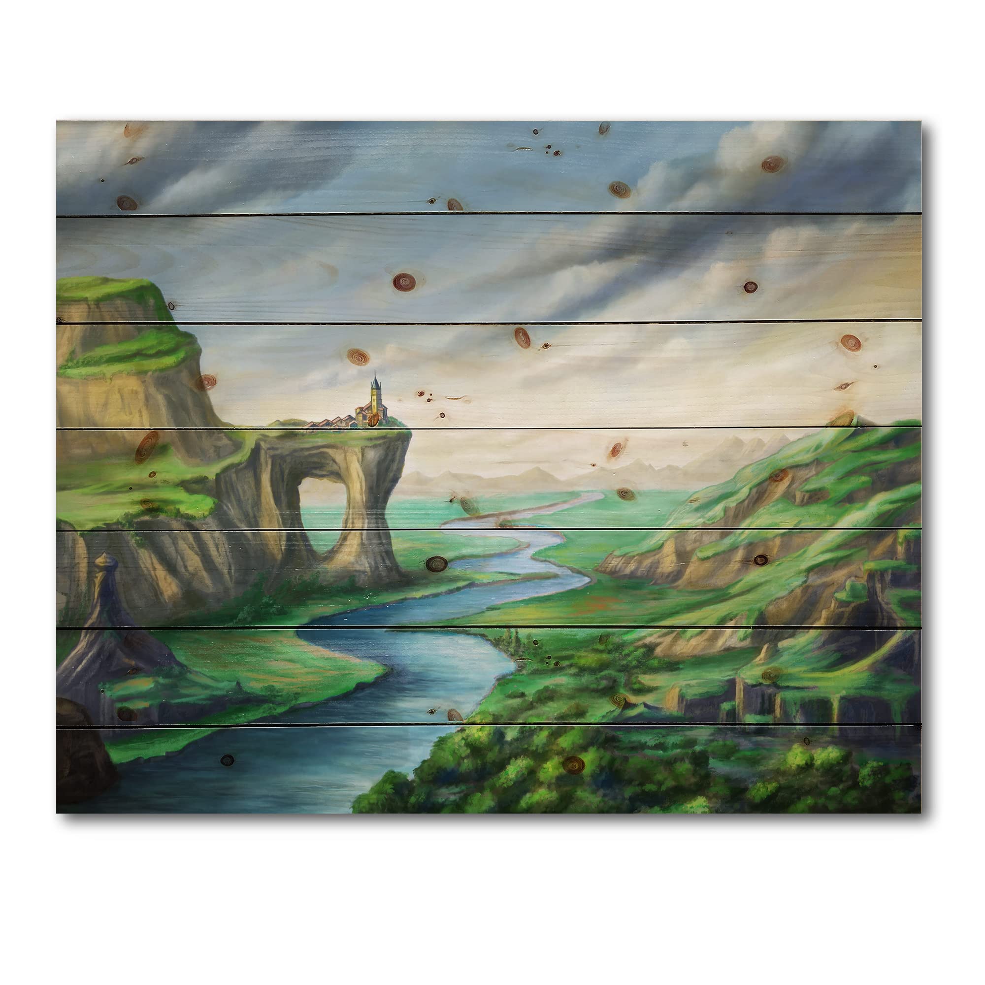 Blue Fantasy Landscape Wood Wall Art - Meandering River Lake House Decor, Large Pine Wood Wall Panels for Living Room, Bedroom & Office
