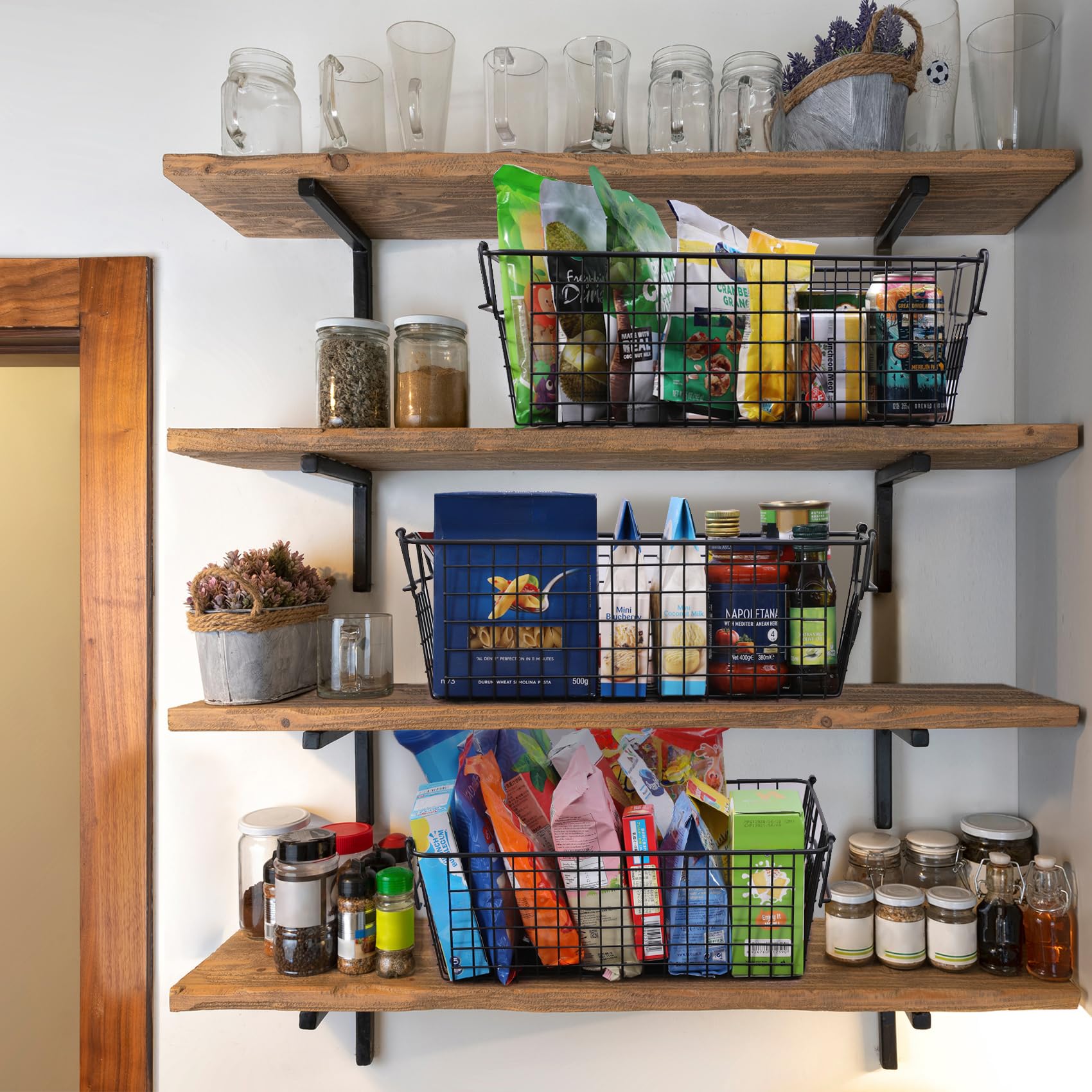 4-Pack XL Stackable Wire Baskets for Organizing - Metal Storage Bins for Pantry, Kitchen, Bathroom | Perfect for Fruits, Vegetables, Food Storage & Cabinet, Countertop, Under Sink Organization | Space-Saving Home & Office Storage Solution