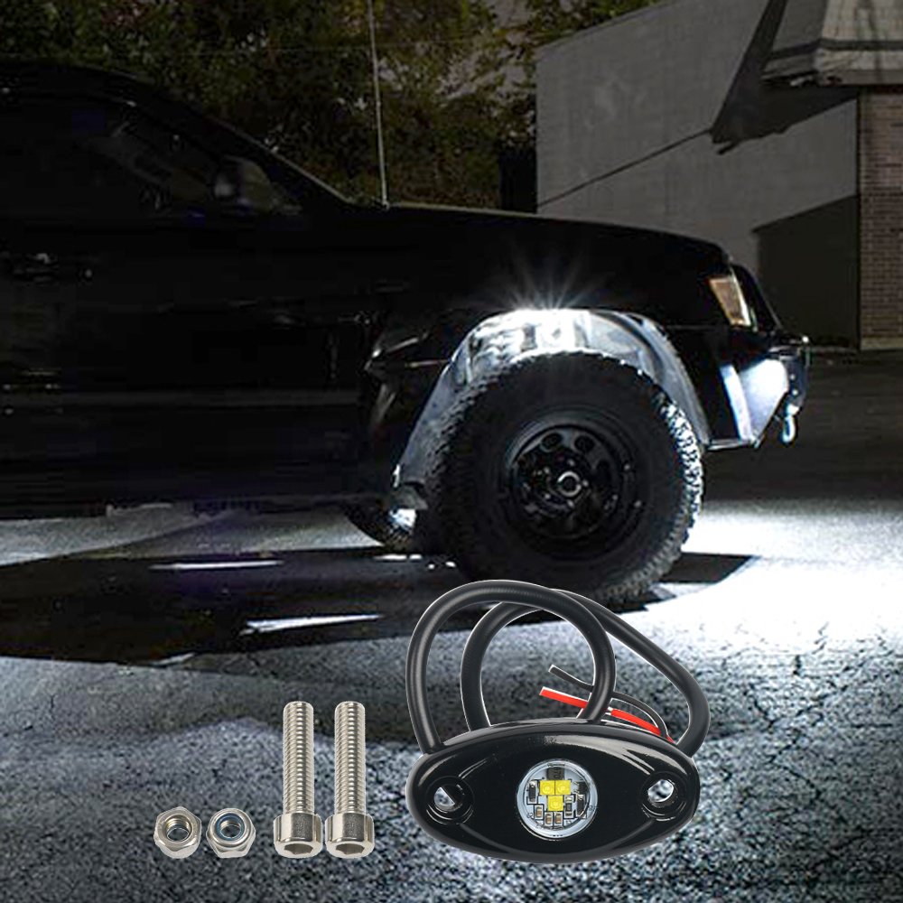 Yaeccc 4-Pack White LED Rock Lights - Waterproof Underbody Glow Kit for Cars, Trucks, ATVs, UTVs, SUVs & Boats | Neon Underglow Lighting for Off-Road Trail Rigs & Night Driving