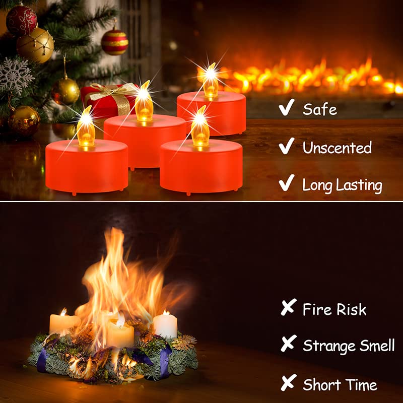 Flameless LED Tea Lights - 24 Pack Realistic Flickering Candles for Holiday Decor & Party