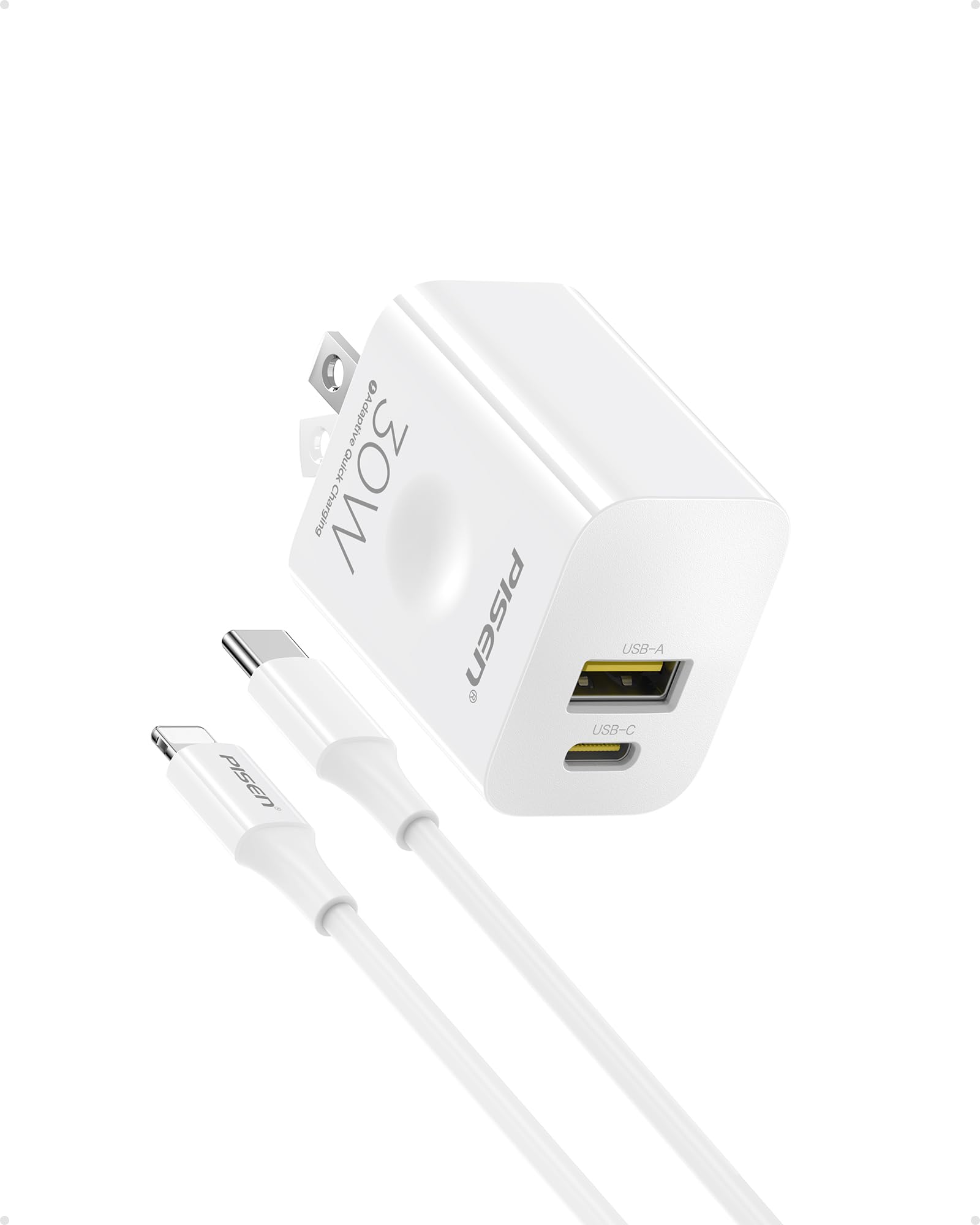 PISEN 30W USB C Fast Charger - PD QC 3.0 Dual Port Wall Charger with 4FT Type C Cable, Foldable Plug for iPhone 14/13/12/11 Pro Max/XS/XR/X, iPad, Samsung Galaxy - Perfect for Travel, Home & Office Charging