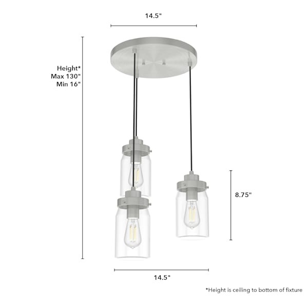 Hunter Devon Park 3-Light Brushed Nickel Chandelier - Modern Ceiling Light Fixture for Dining Room, Bedroom, or Living Room Decor