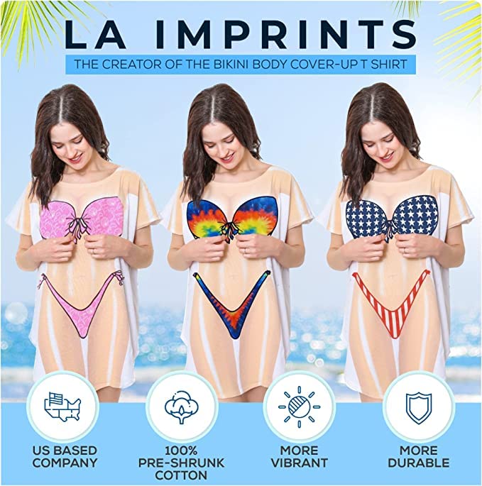 Funny Bikini Print T-Shirt Dress - Beach Cover Up for Women & Men | Pool Party, Vacation Outfit