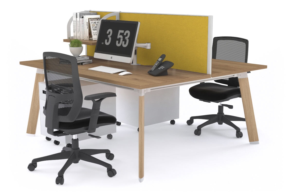 2 Person Workstation with Wood Imprint Frame - 1600L x 800W Office Desk with Cable Management Scallop | Perfect for Home Office, Coworking Spaces & Small Business Teams