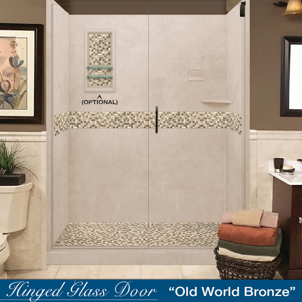 60 Alcove Brown Sugar Sistine Stone & Roma Mosaic Accent Tile - DIY Shower Remodel Kit for Bathroom Renovation | Waterproof Peel and Stick Backsplash for Tub Surround & Kitchen Backsplash