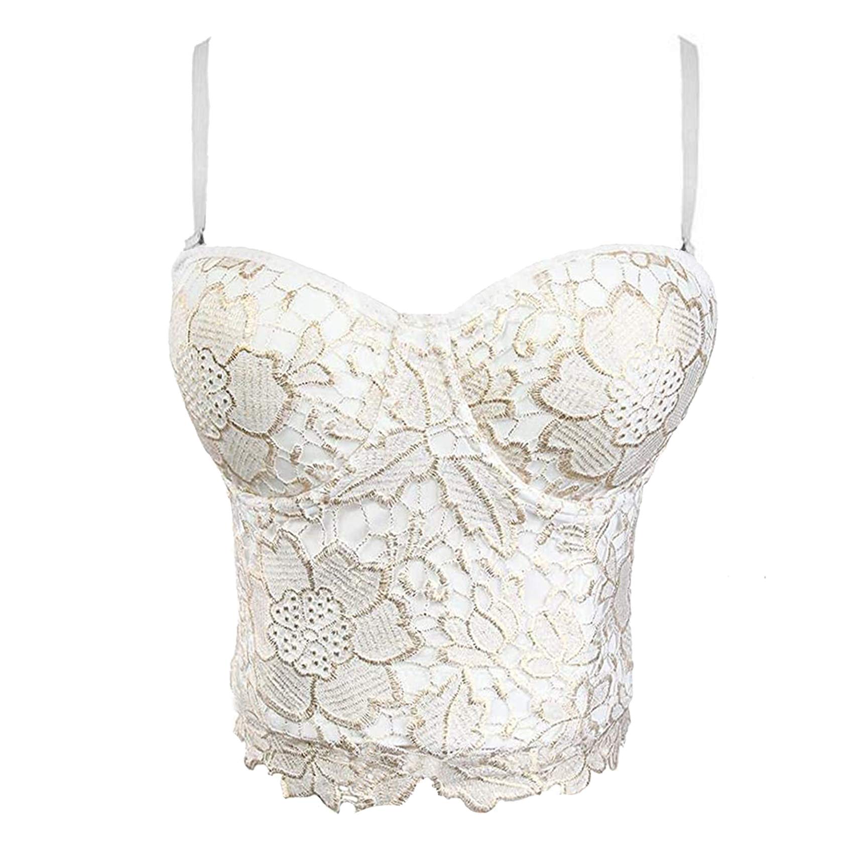 Women's Floral Lace Bustier Corset Top - Adjustable & Removable Straps Clubwear for Parties, Date Nights & Burlesque Shows