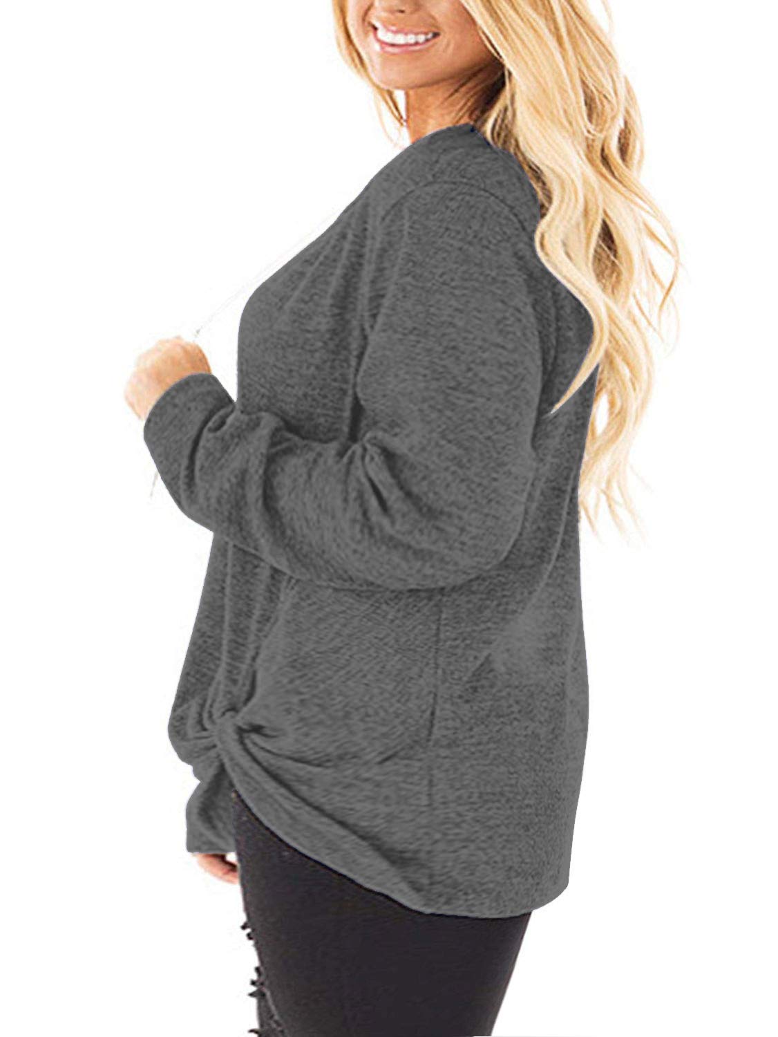 DOLNINE Women's Plus Size Knotted Long Sleeve T-Shirt - Loose Casual Blouse for Everyday Wear, Work & Outings