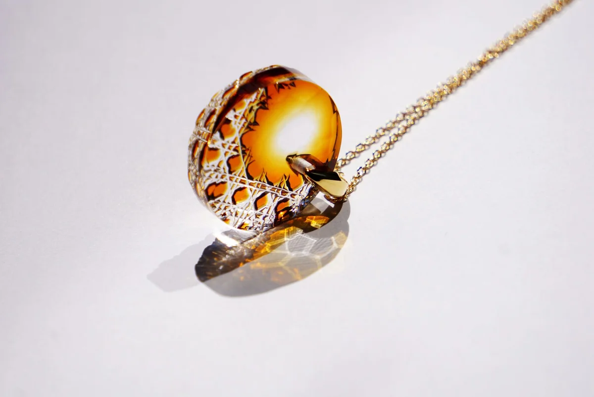 Kiriko Glass Pendant Necklace - Handcrafted Japanese Amber Jewelry for Women, Elegant Gift for Birthday & Anniversary | Perfect for Casual Wear, Date Nights & Special Occasions