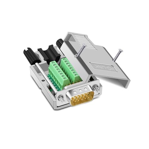 High Density DB15 Male VGA 3 Row Solderless Shielded Metal Hood Connector - RS232 D-Sub Serial Adapter for Computer Monitors, Projectors & Industrial Equipment