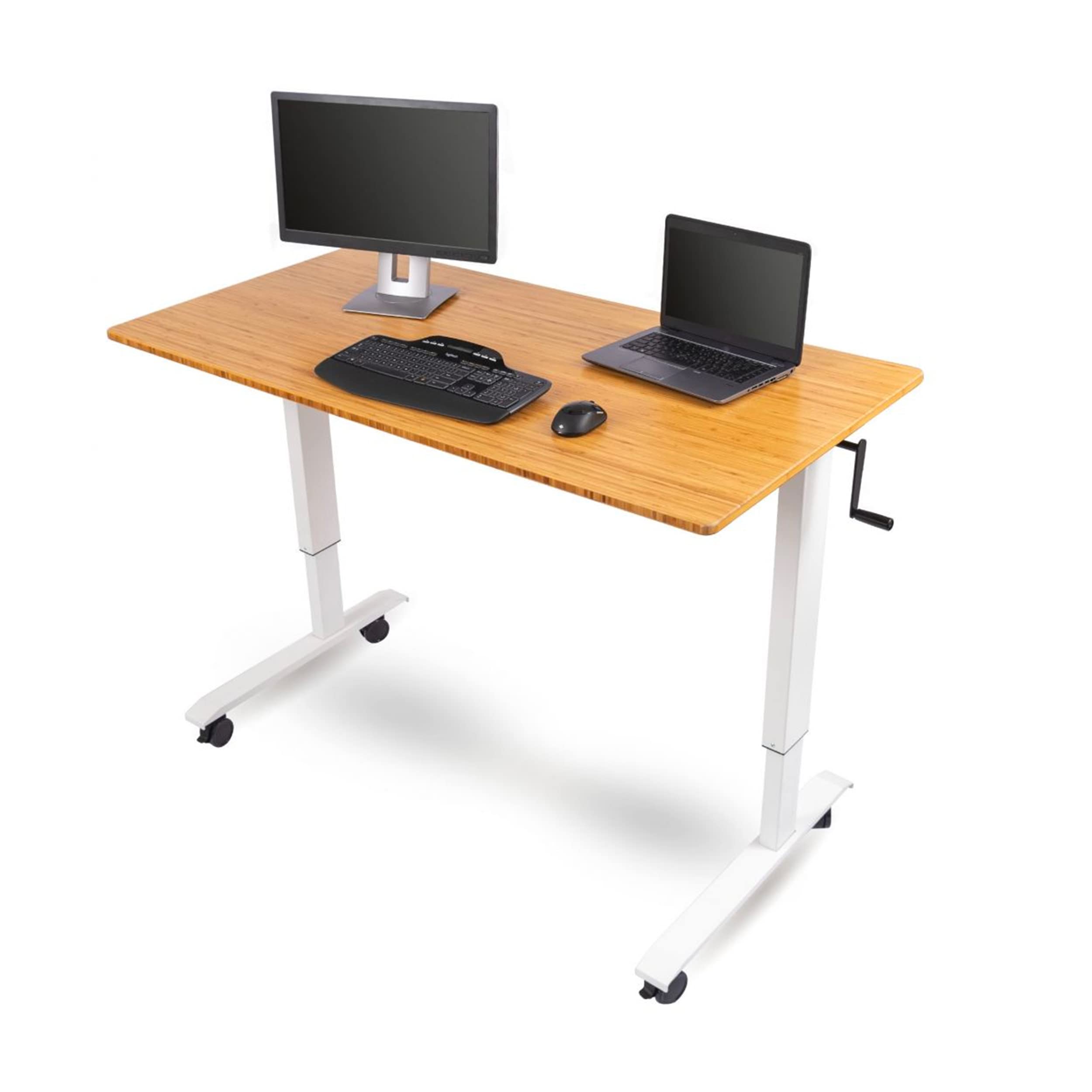 Adjustable Standing Desk - White Frame & Bamboo Top (60
