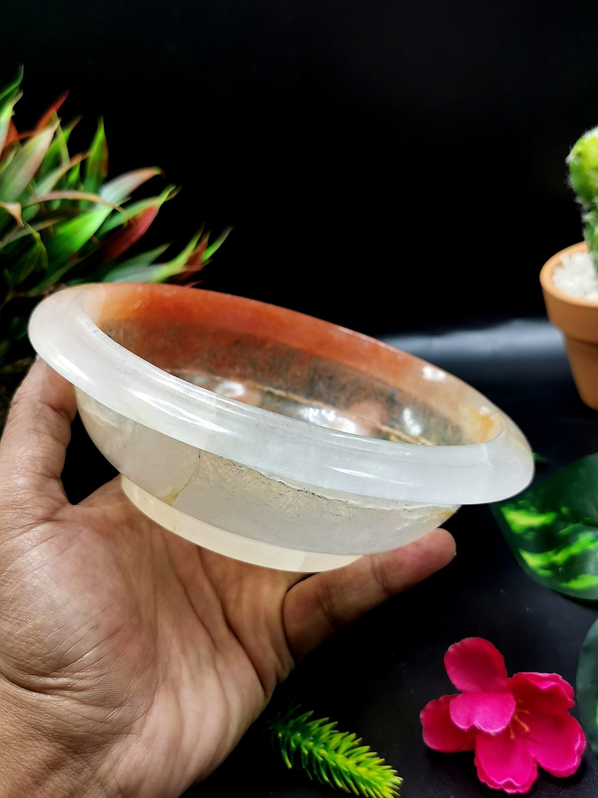 Hand Carved Red Quartz Decorative Bowl - 6 Inch Elegant Serving Dish (340g/0.75lb) - Perfect for Home Decor, Gift Giving & Table Centerpieces