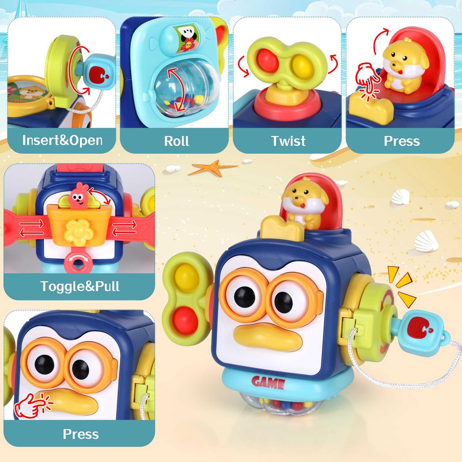 Montessori Baby Toys for Toddlers 12-18 Months - Sensory Learning Toys for 1-2 Year Old Boys & Girls - Travel Toys for Airplane & Car Rides - Perfect Gift for 1 Year Olds - Fidget Cube & Activity Board for Early Childhood Development