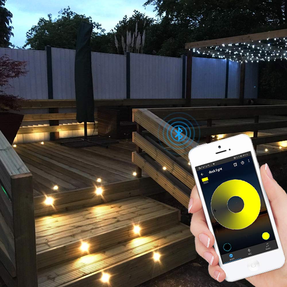Sumaote 30-Piece Bluetooth LED Step Lights Kit - Waterproof Low Voltage Outdoor Stair Lighting, Warm White, Stainless Steel & Chrome Plating (Φ1.85