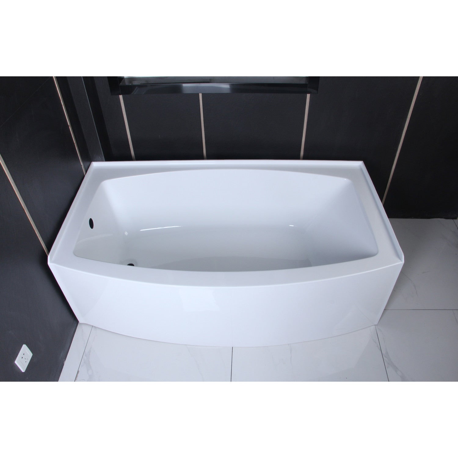 Aqua Eden 66 Inch Acrylic Curved Rectangular Apron 3 Wall Alcove Bathtub - Left Hand Drain, Glossy White | Freestanding Soaking Tub for Modern Bathroom & Spa Relaxation