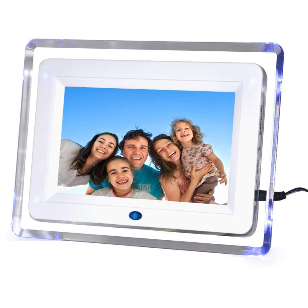7 Inch Digital Picture Frame with HD 16:9 Widescreen - USB Port, MP3/MP4 Video Player, Clock & Calendar - Includes Remote Control (White, EU Plug) - Perfect for Home Decor, Office Display & Gift Giving