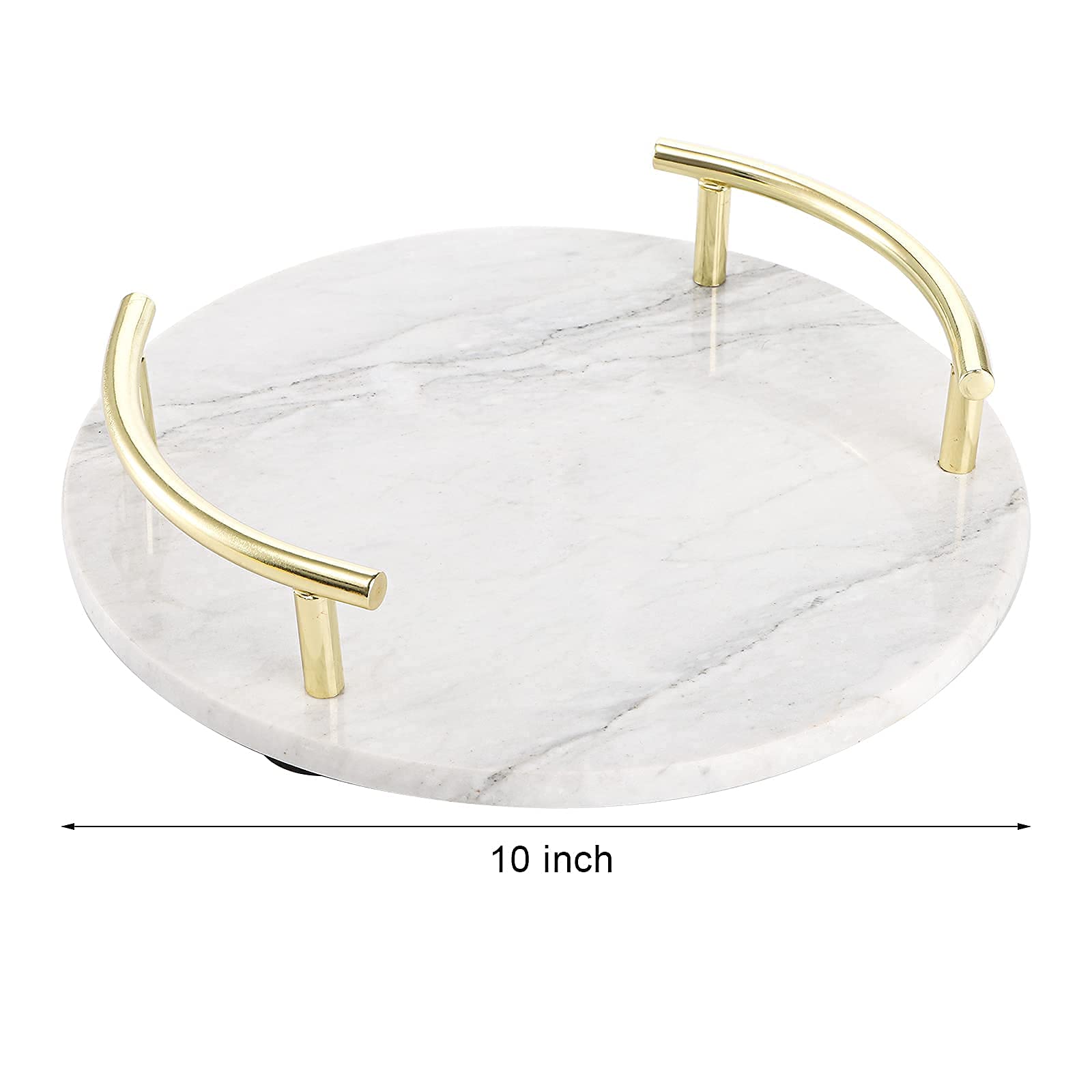 TOPZEA 10 Inch Round Marble Vanity Tray with Gold Metal Handles - Jewelry & Perfume Organizer for Dresser, Nightstand, Bathroom Counter | Elegant Home Decor & Gift Idea for Women