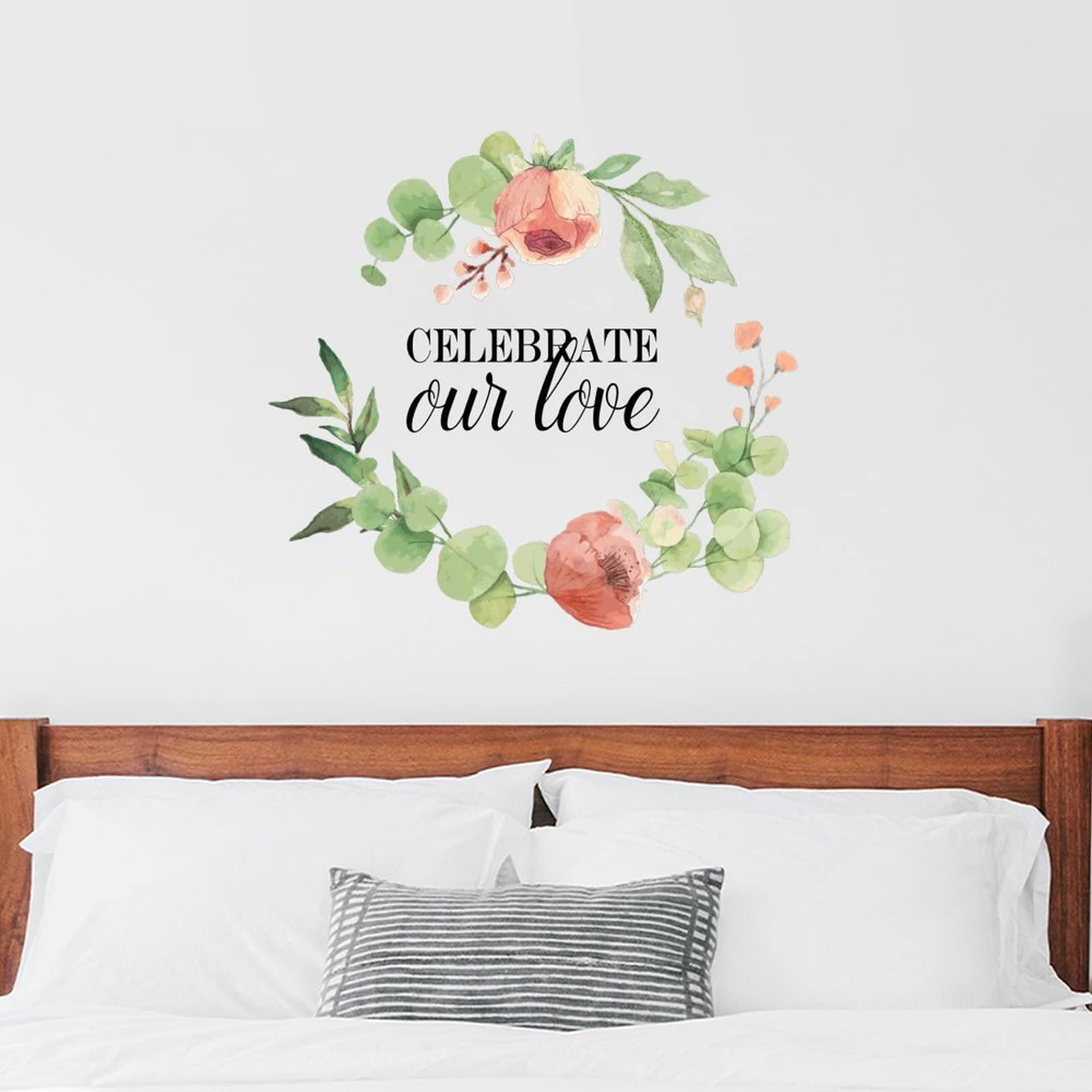 Flower Wreath Vinyl Wall Decal - 22 Inch Removable Home Decor for Bedroom, Living Room - Inspirational Love Quote Sticker for Romantic & Wedding Decorations - Perfect for Couples' Home, Nursery, and Dorm Room Decor