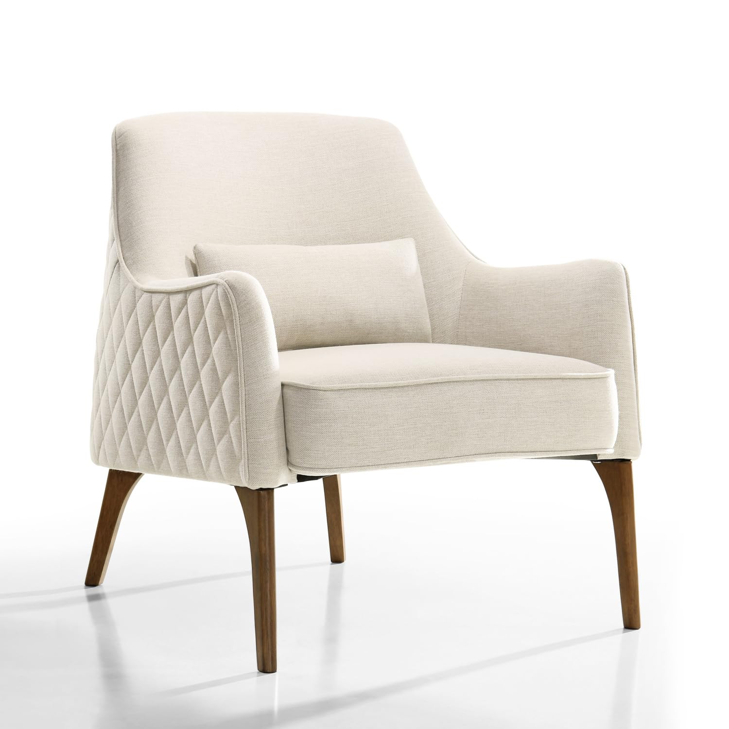 Jane Lounge Accent Chair - Modern Beige Upholstered Armchair for Living Room, Bedroom & Office - Comfortable Reading Chair with Sturdy Wooden Legs