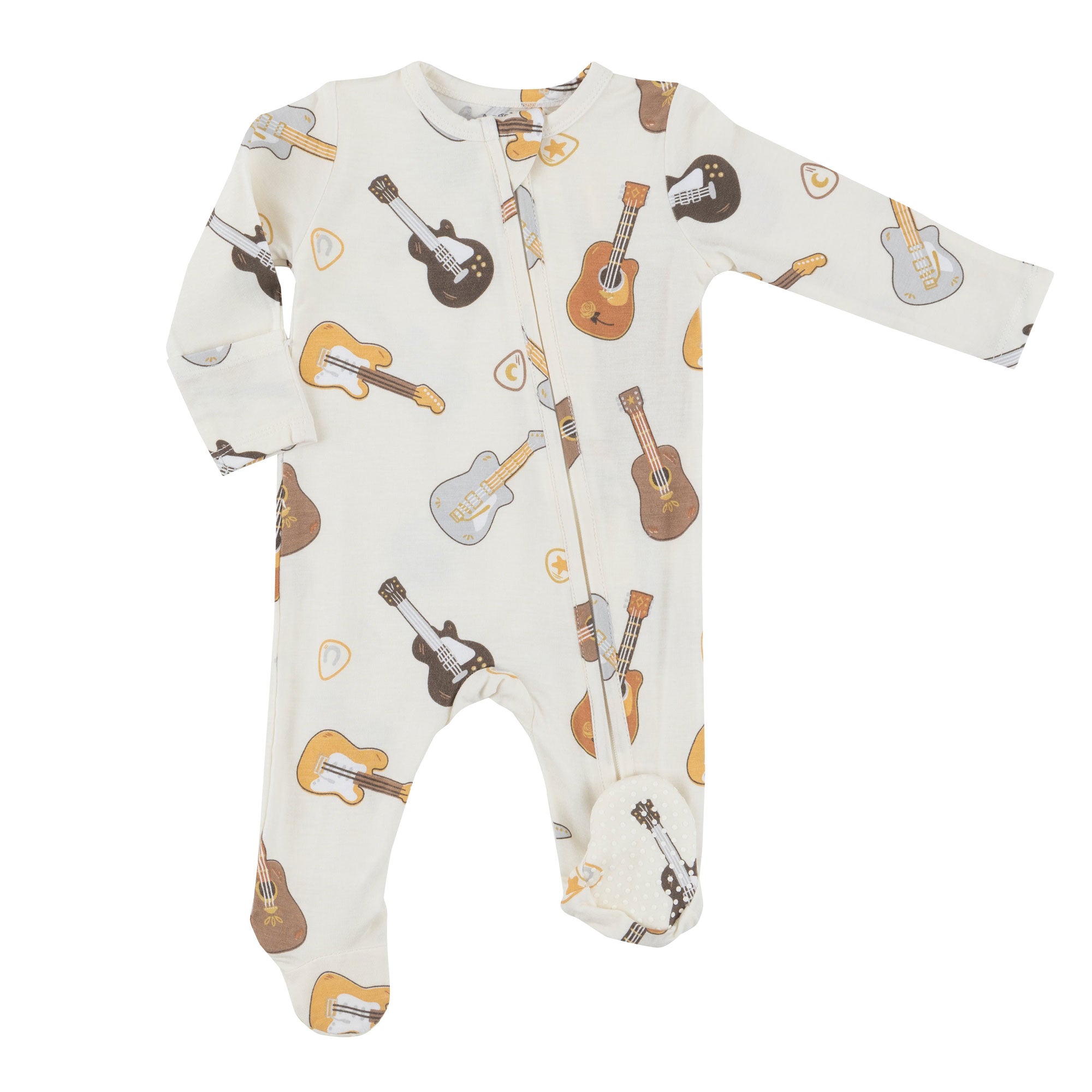 Bamboo 2-Way Zipper Footie Pajamas with Guitar Print - Soft & Comfortable Baby Sleepwear for Boys & Girls - Perfect for Bedtime & Lounging