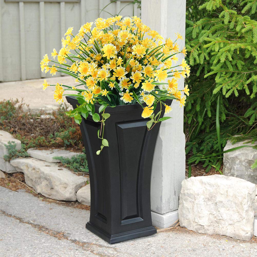24 Pack Artificial Daisy Flowers Outdoor Fake Flowers - UV Resistant Fade Proof Plastic Garden Decor for Porch, Window Box, Wedding, Party (Yellow) - Perfect for Home, Office & Event Decorations