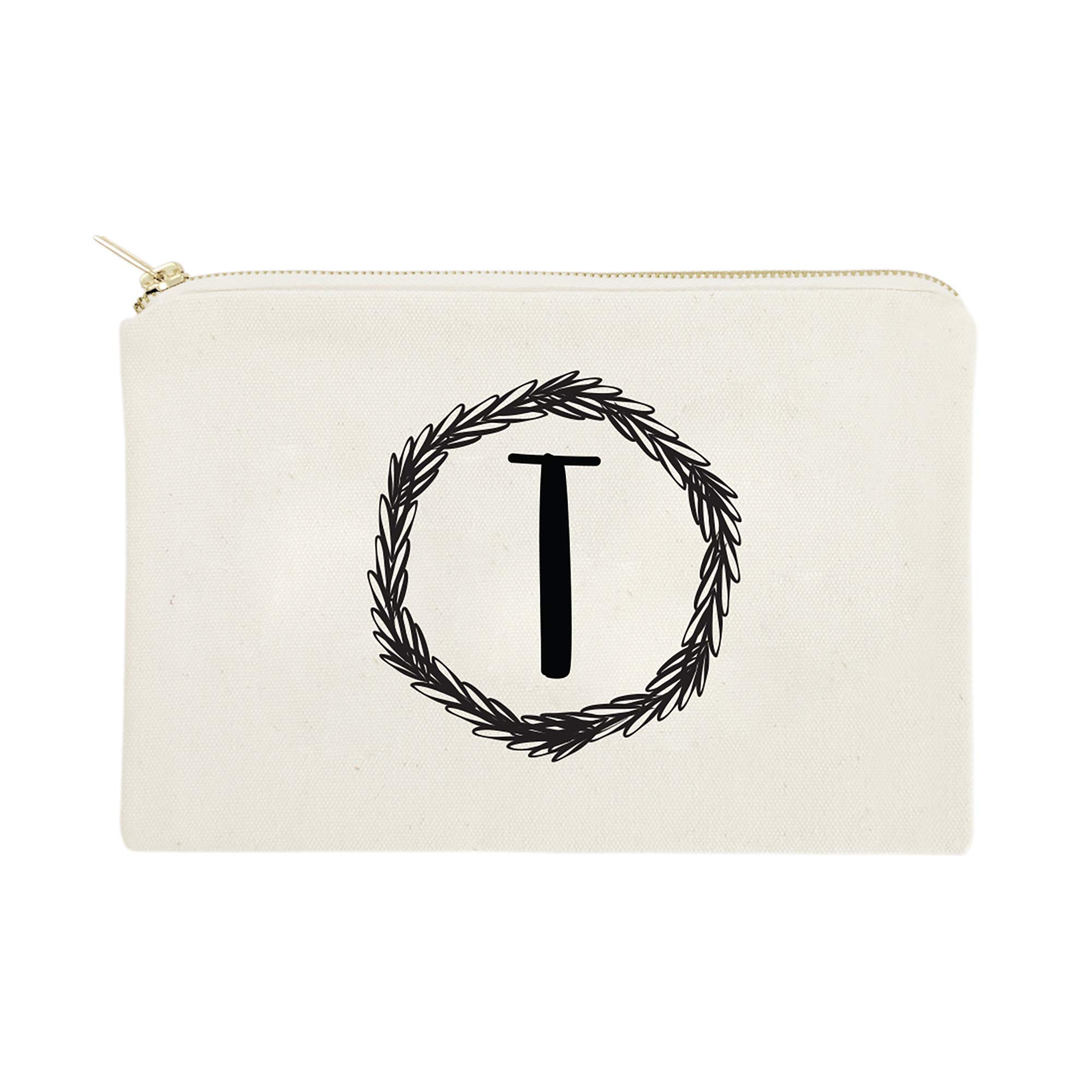 Personalized Monogram Initial T Cosmetic Bag - Cotton & Canvas Travel Makeup Pouch for Women | Perfect for Travel, Gym, and Everyday Essentials Storage