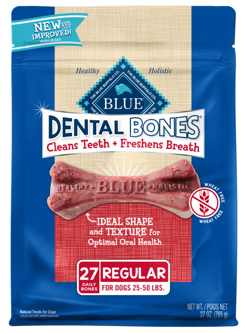 Blue Buffalo Blue All Natural Dental Bones Dog Treats - Healthy Teeth Cleaning Chews for Small & Large Dogs - Perfect for Daily Oral Care & Training Rewards