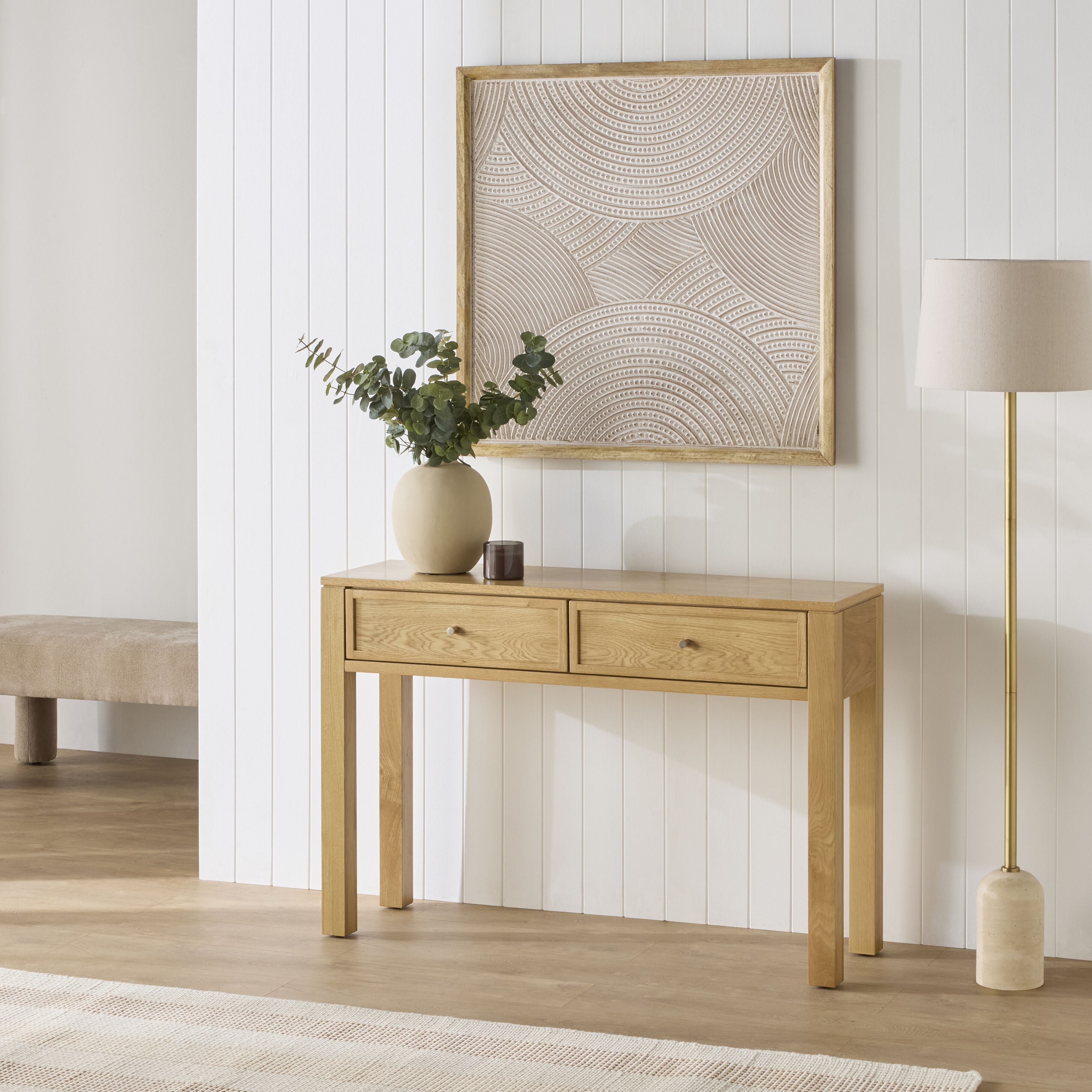 Avalon 2-Drawer Light Oak Console Table - Entryway, Living Room, or Bedroom Furniture for Home Decor