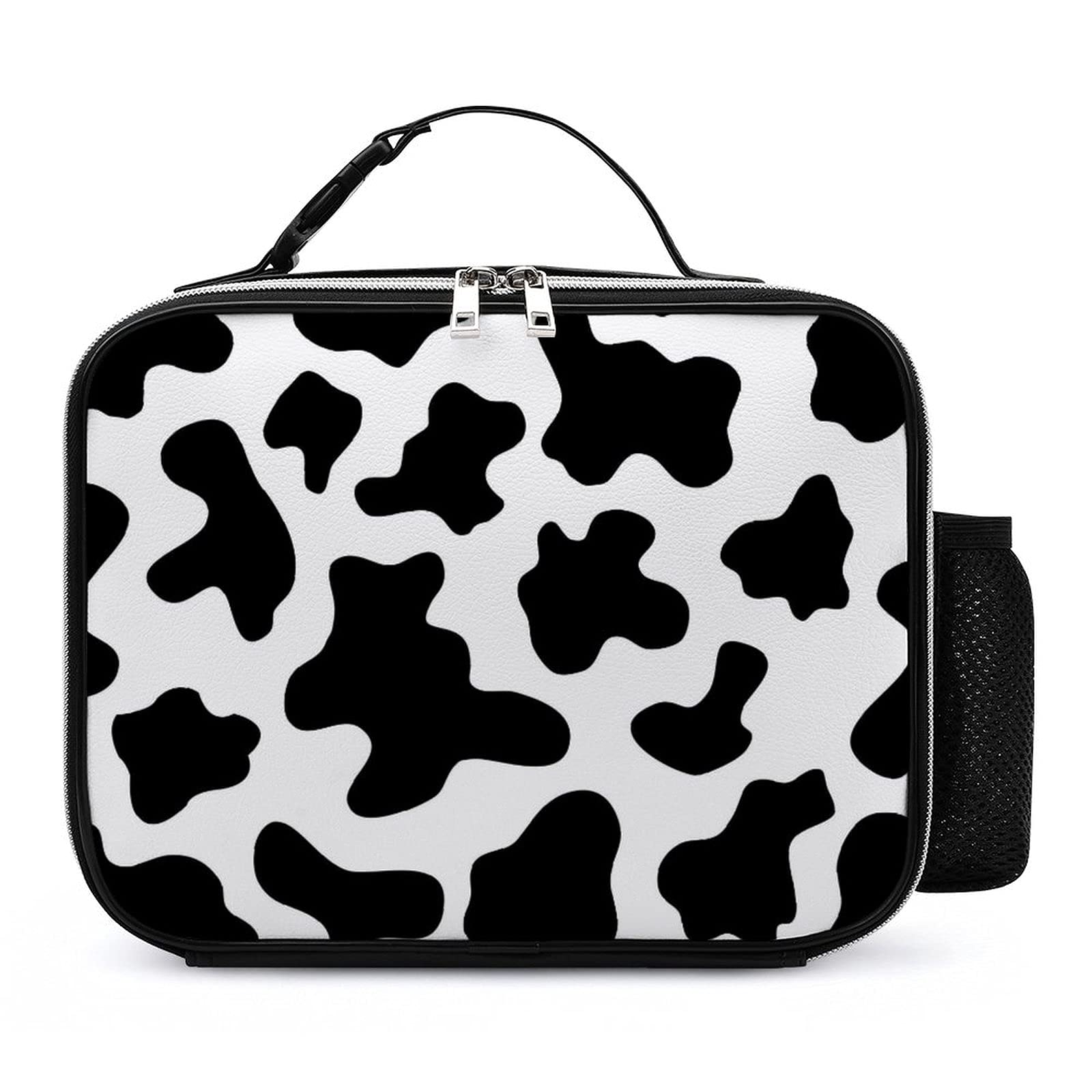 Black and White Cow Print Insulated Lunch Box with Padded Liner - Durable Thermal Food Container for School, Work & Picnics | Meal Prep Lunch Bag for Men, Women & Adults | Perfect for Office, Hiking and Travel