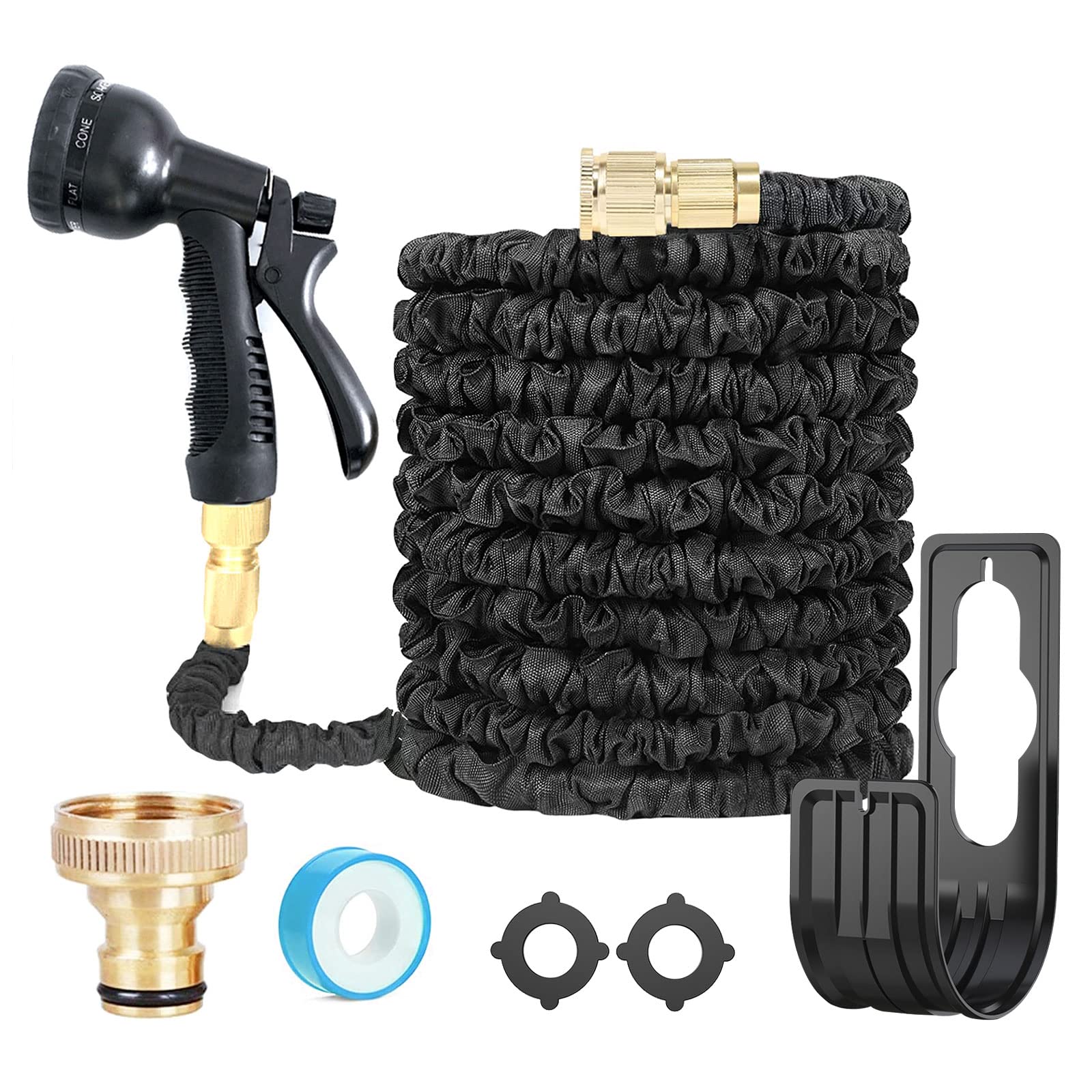 100ft Expandable Garden Hose with 8-Function Nozzle - Watering Lawns & Gardens