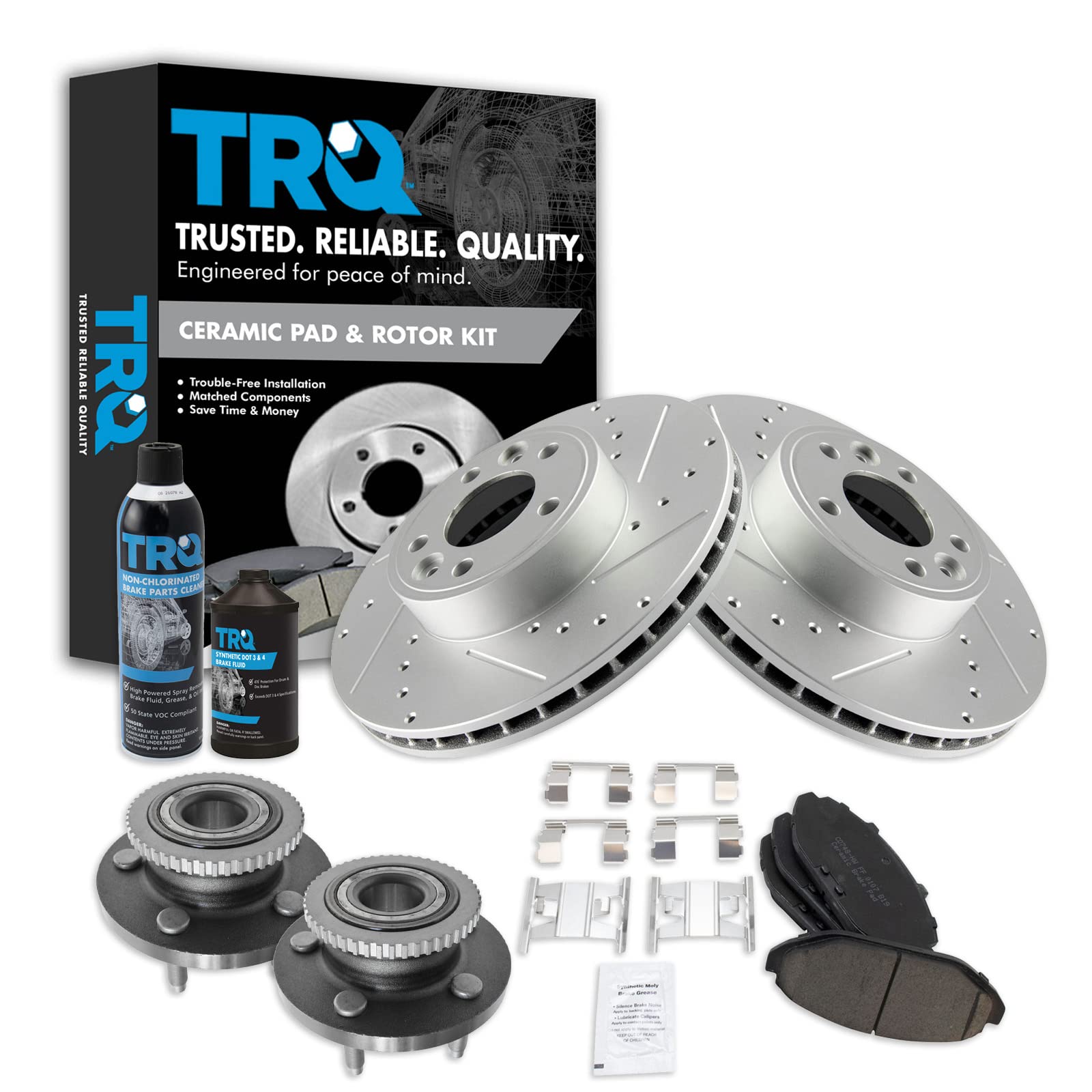 TRQ Front Wheel Bearing Hub Assembly with High-Performance Brake Rotor & Ceramic Pads - Perfect for Smooth Rides & Enhanced Stopping Power on Trucks, SUVs & Sedans