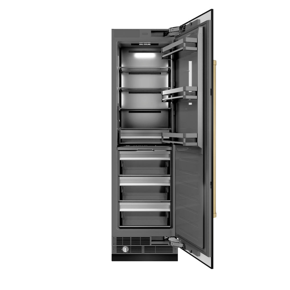 ZLINE Autograph Edition 24 Inch 12.5 Cu Ft Column Refrigerator - Black Stainless Steel with Graphite Gray Interior & Champagne Bronze Accents (RCRVZ BS 24 CB) | Perfect for Modern Kitchens & Open Concept Living Spaces