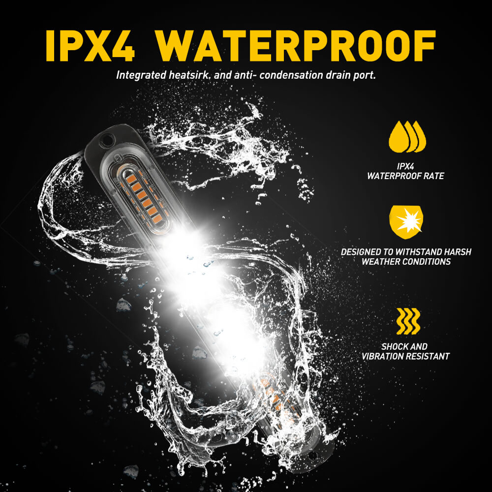 Emergency LED Strobe Light Bar - 18 Flash Modes, Amber & White Warning Lights for Cars, Trucks, Vans, Construction & Off-Road Vehicles | Waterproof & Durable for Roadside Emergencies, Work Zones & Night Visibility