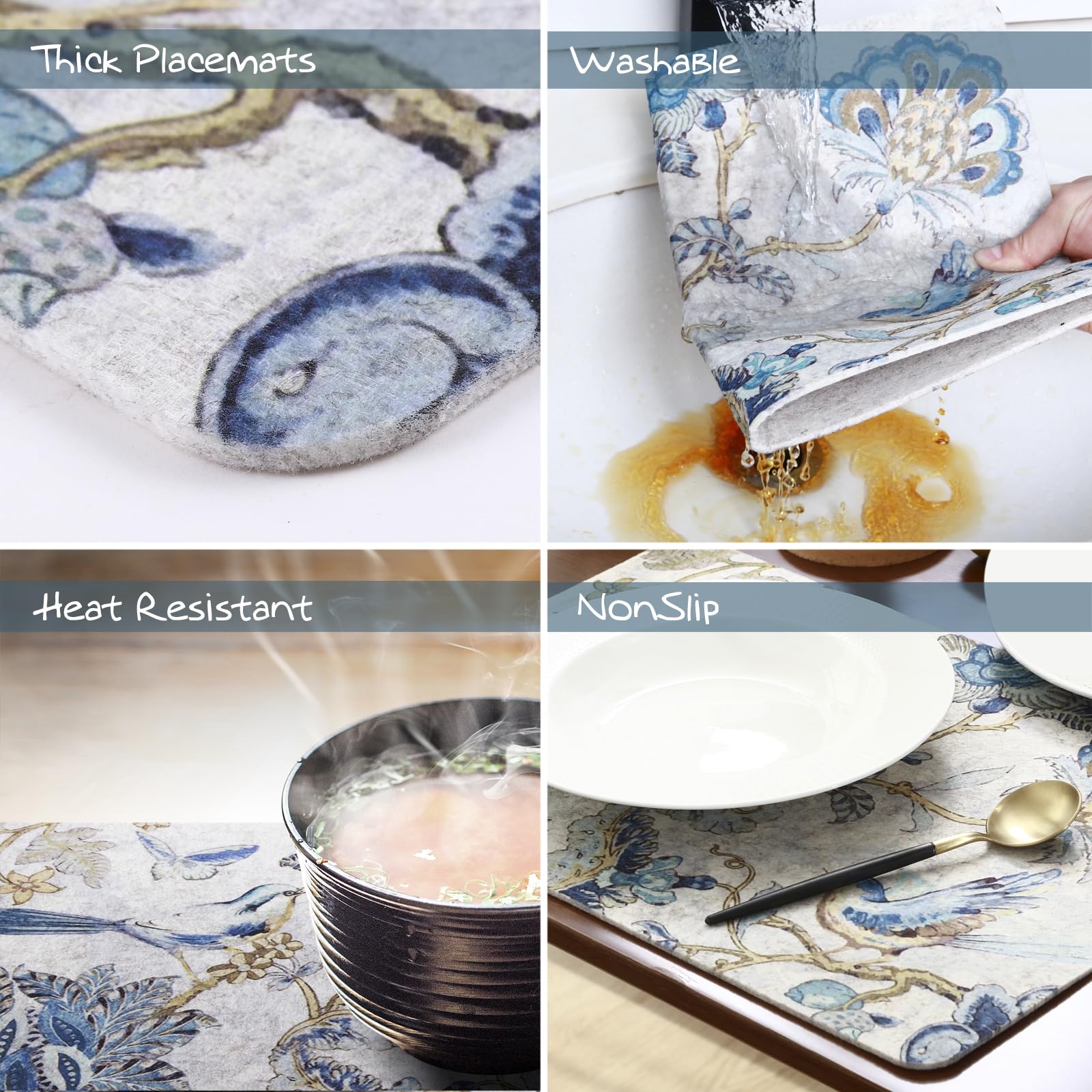 Premium Felt Placemats Set of 6 - Heat Resistant Table Mats for Dining, Kitchen & Home Decor - 17