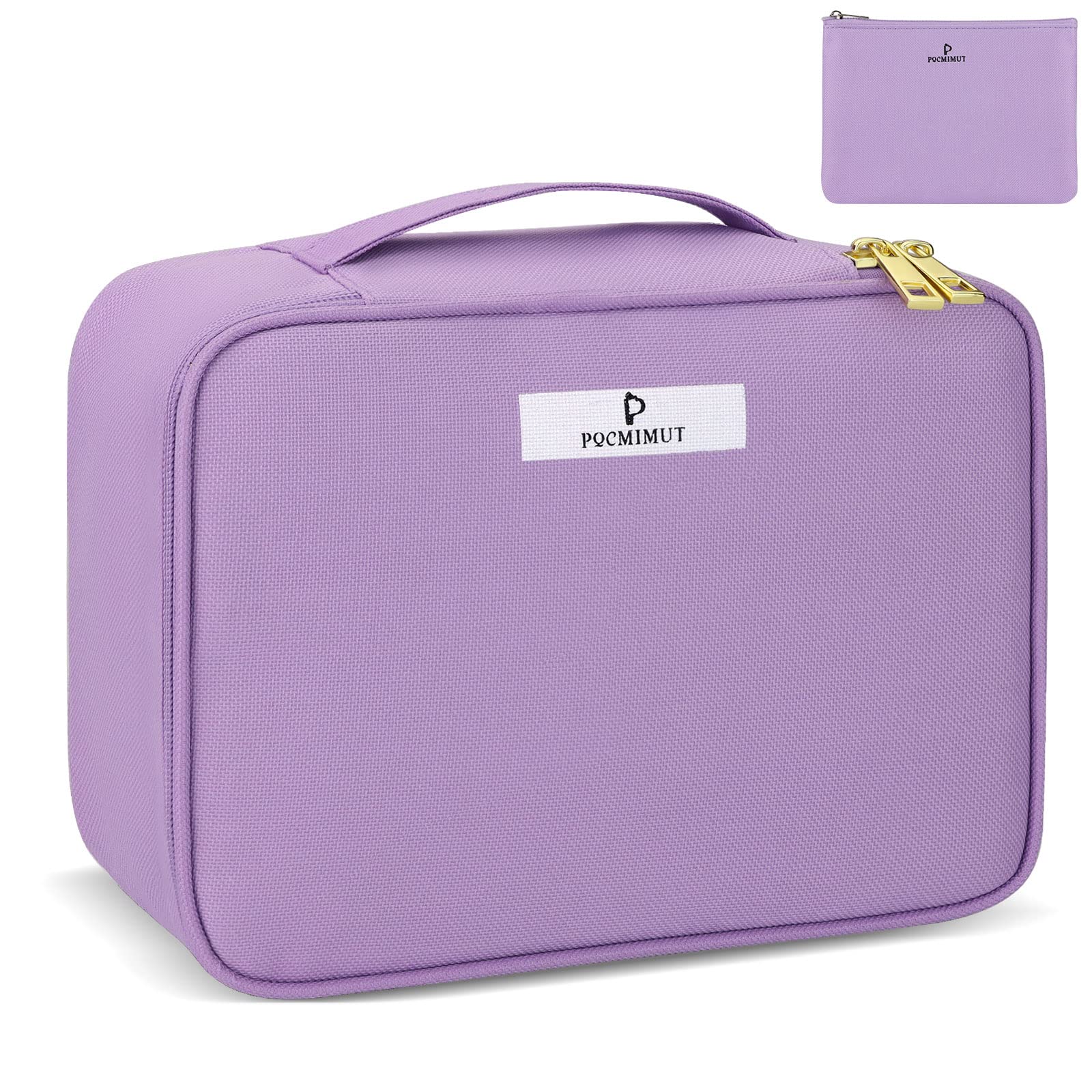 Pocmimut Large Makeup Bag for Women - Waterproof Cosmetic Travel Organizer with Brush Holder, Reusable Toiletry Bag for Girls (Purple) | Perfect for Travel, Gym, Beach & Daily Beauty Essentials Storage