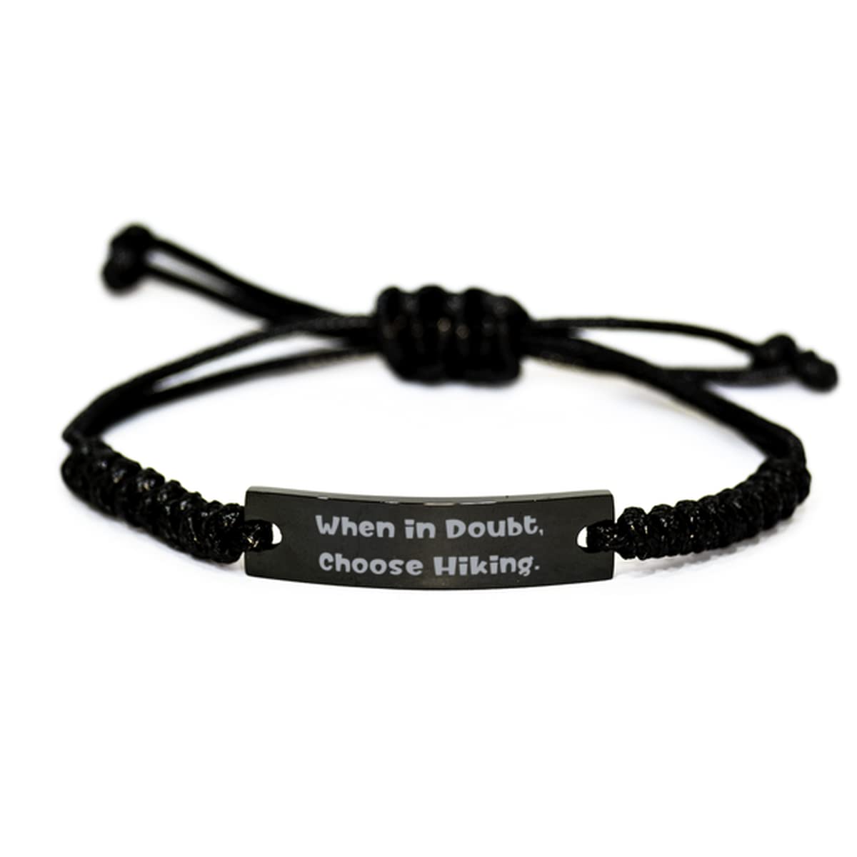 Engraved Black Rope Bracelet for Hiking - 'When in Doubt, Choose Hiking' Funny Gift for Outdoorsy Friends - Perfect for Camping, Travel & Adventure Enthusiasts