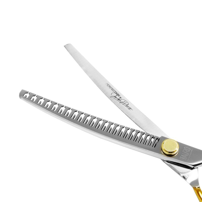 Tauro Pro Line Hair Cutting Scissors - 440C Stainless Steel, Golden Handles, 40 Teeth Thinning Shears by Janita J. Plunge - Professional Salon & Home Hairdressing Tools for Precision Haircuts and Styling