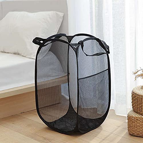 2 Pack Foldable Mesh Laundry Baskets with Reinforced Handles - Pop-Up Design for Easy Storage - Perfect for Laundry Room, Dorm, or Travel Organization