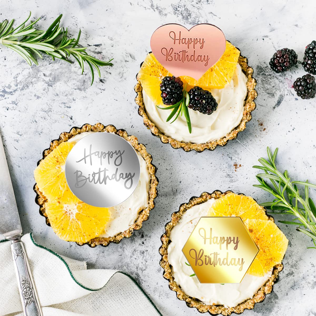 30 PCS Happy Birthday Cake Toppers - Mini Acrylic Cupcake Decorations, Mirror Heart Round Hexagon Engraved Charms for DIY Cake Decorating | Perfect for Birthday Parties, Baby Showers & Wedding Celebrations