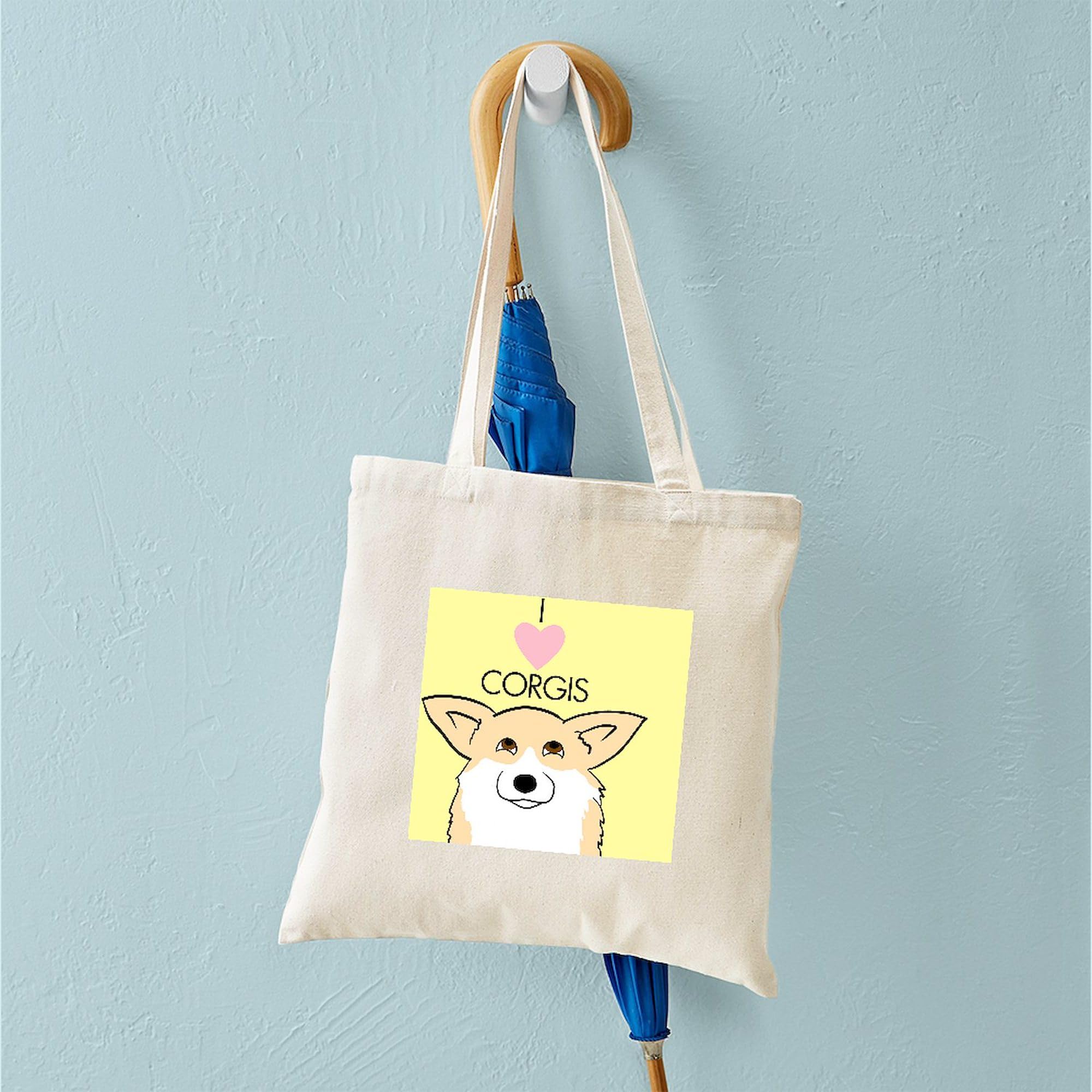 I Love Corgis Tote Bag - Natural Canvas Reusable Shopping Bag for Groceries, Beach & Daily Use | Cute Dog Lover Gift