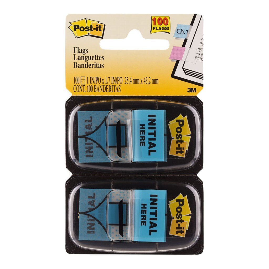 3M Sticky Post It Flags INITIAL HERE Twin Pack (680 IH2) - Colorful Page Markers for Office, School & Home Organization - Ideal for Books, Files & Documents
