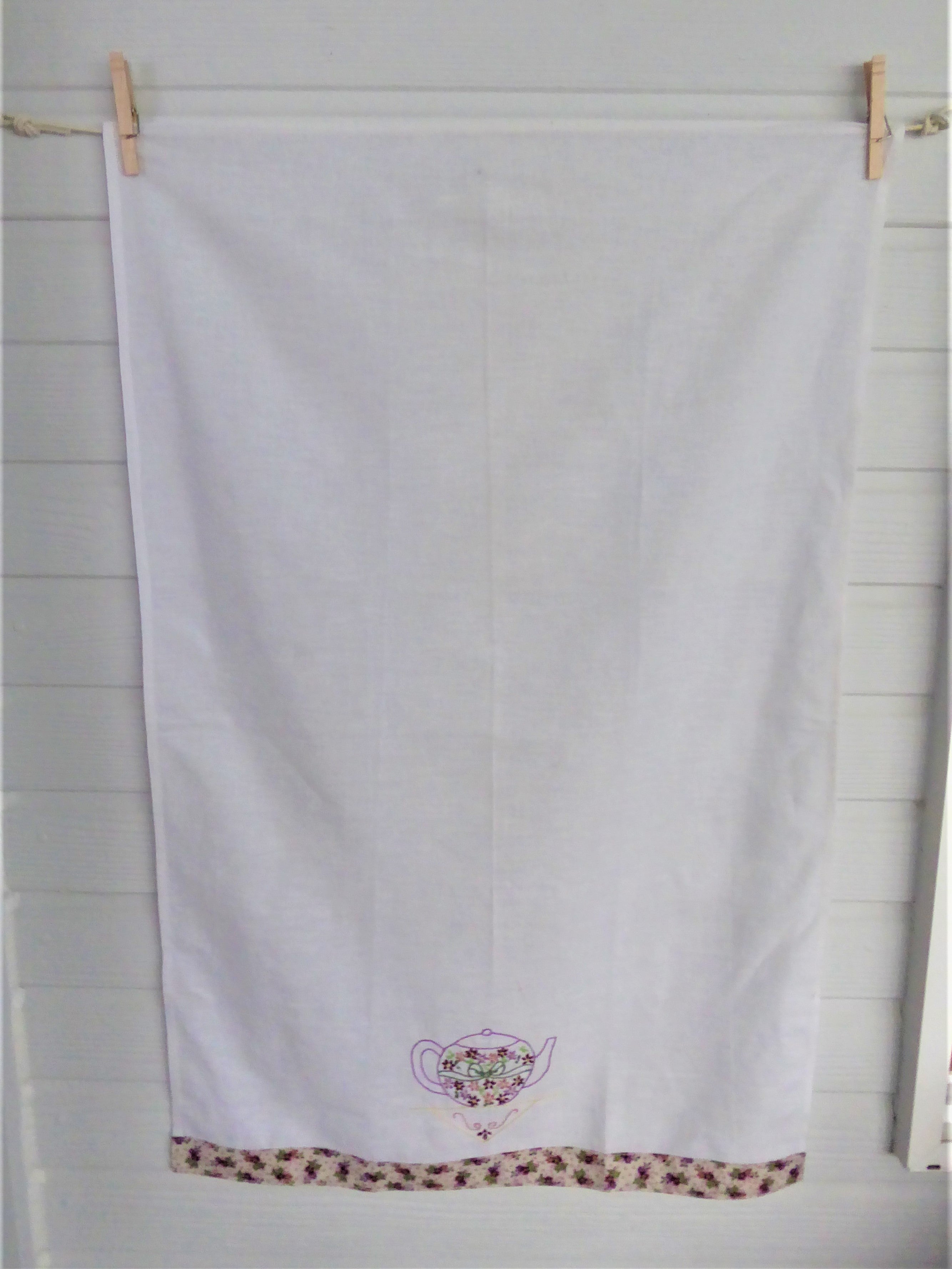 Handmade Embroidered Teapot Tea Towel - Premium Silver Cotton Dish Towel for Kitchen - Artisan Crafted in USA - Perfect for Drying Dishes, Decorating Kitchen & Gift Giving