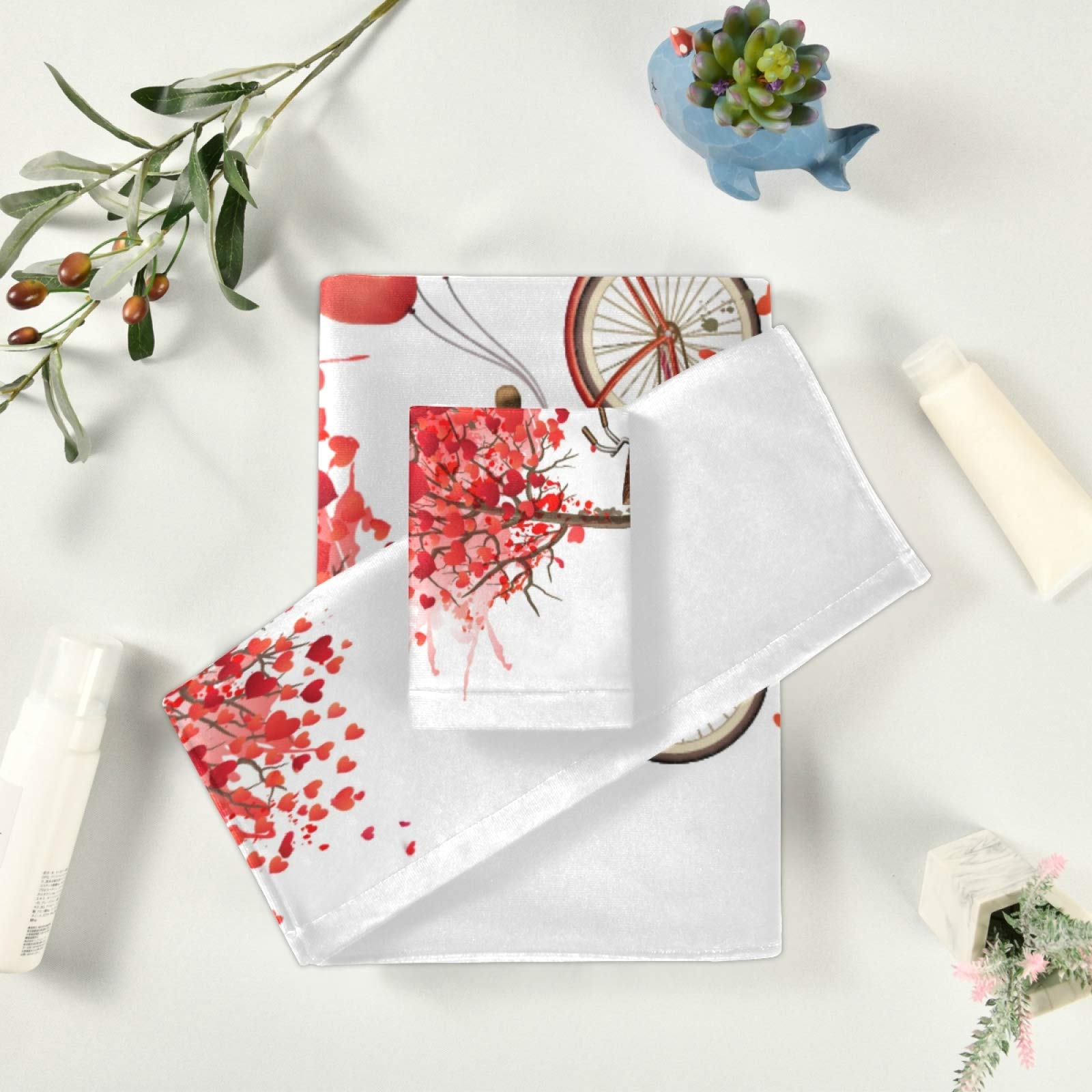 Vdsrup Love Tree Valentine's Day Bath Towels Set of 3 - Romantic Heart Balloon Design Soft Hand & Face Towels for Bathroom, Kitchen & Guest Use - Perfect Housewarming Gift for Couples