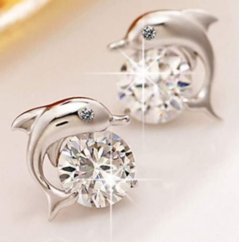 Stylish Dolphin Stud Earrings for Women - 925 Sterling Silver White Gold Plated Nautical Jewelry | Perfect Beach Vacation Gift, Summer Accessories & Ocean-Themed Fashion