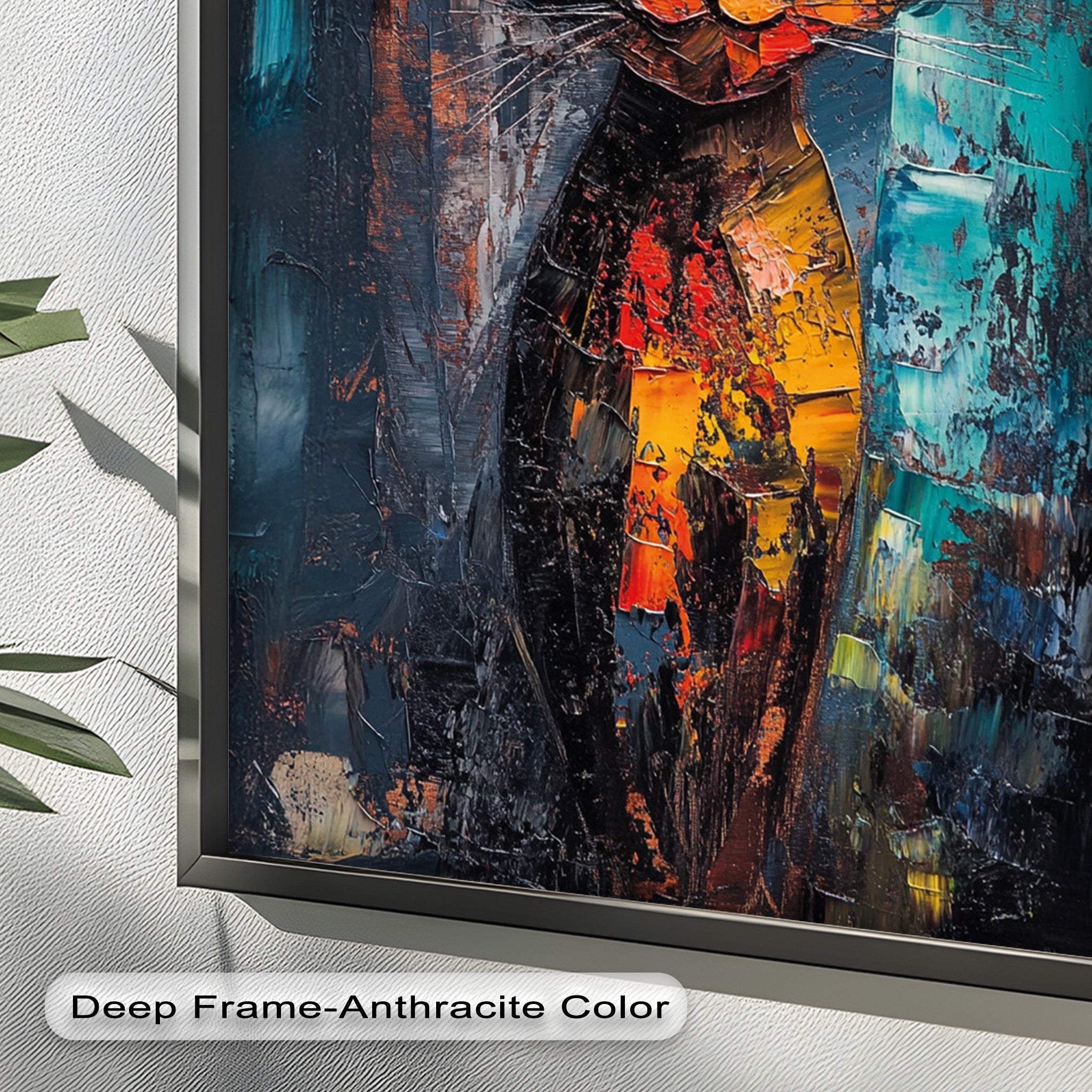 Abstract Cat Portrait with Neon Hues - Vibrant Animal Oil Painting Wall Art for Living Room, Bedroom & Office Decor